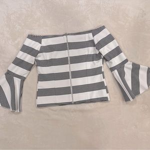 Off Shoulder Striped Bell Sleeve Top